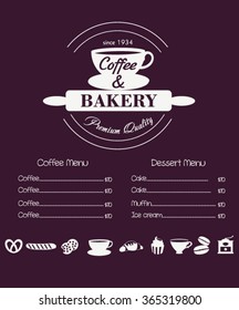 Coffee and bakery menu card