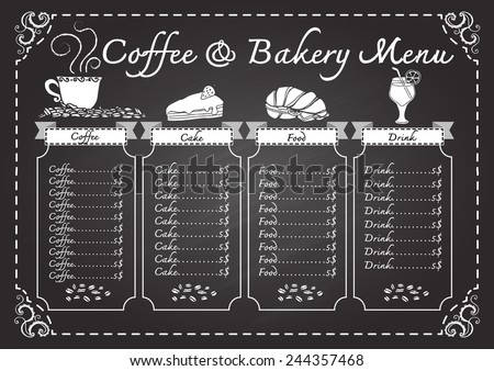 coffee bakery menu on chalkboard design stock vector royalty free
