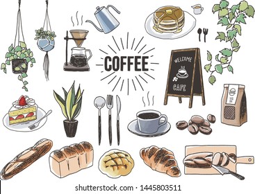 
Coffee and Bakery set. Hand drawn vector illustration.