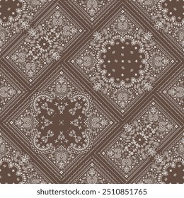 Café Bandanna Imprimir, Café Bandana patch imprimir sem emenda padrão. café, grãos de café, flores, ornamento de linha geométrica decorativa. Modelo padrão Bandana. papel de parede bandana.