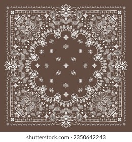 Impresión de Coffee Bandanna, con un patrón armonioso. café, granos de café, flores, adorno de línea geométrica decorativa. Plantilla de patrón de Bandana. Escarcha de cuello de seda o estilo de diseño de patrón cuadrado de pañuelo.