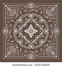 Coffee Bandanna Print, Paisley nahtlose Muster. Kaffee, Kaffeebohnen, Blumen, dekorative geometrische Linie Ornament. Bandana-Mustervorlage. Seidenhalsschal oder Kerchuch quadratischen Muster Design-Stil.