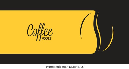 coffee banner with coffee bean on black and yellow background