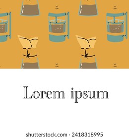 coffee banner or card with seamless pattern of coffee pots and makers. Vector illustration isolated. 