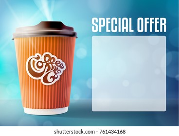 Coffee Banner Concept Blue Background. Vector EPS10