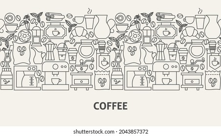 Coffee Banner Concept. Vector Illustration of Outline Design.