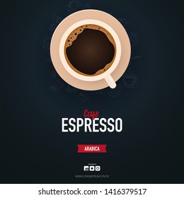 Coffee banner with cup and hand draw doodle background