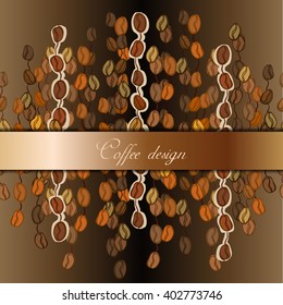 Coffee banner design for coffee shop menu, restaurant, cafeteria, cafe interior design. Coffee beans abstract brown gold background. Coffee seeds lines texture. Breakfast drink vector illustration