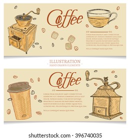 Coffee banner hand drawn vector illustration 