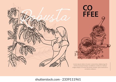 coffee banner horissontal, packaging, label, sticker, poster, promotion, advertising. coffee background, pattern, graphic, illustration, vector.