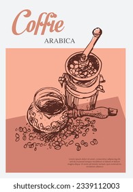 coffee banner horissontal, packaging, label, sticker, poster, promotion, advertising. coffee background, pattern, graphic, illustration, vector.