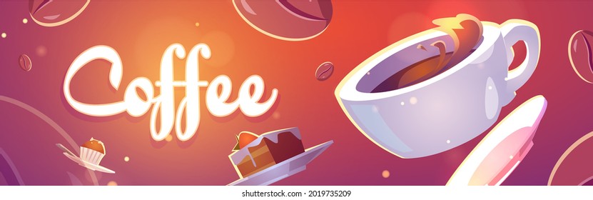 Coffee banner with illustration of cup and sweets