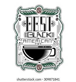 coffee banner or label with cup and line pattern on white