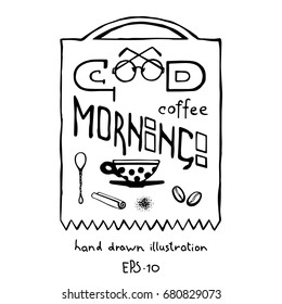 Coffee banner with lettering hand drawn for cafe, restaurant design