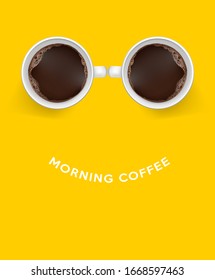 Coffee banner morning coffe text yellow background vector illustration

