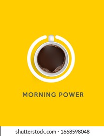 Coffee banner morning power text yellow background vector illustration

