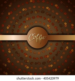 Coffee banner for coffee packaging, wrapping paper, design for coffee shop menu, restaurant and cafeteria. Coffee beans abstract brown gold background. Coffee seeds lines texture. Vector illustration