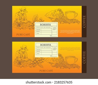 pancarta de café de boceto de mano para publicidad, embalaje.