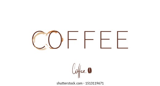 Coffee, banner with text. Stains, traces of coffee cup. Hand-drawn and calligraphic design elements. Vector