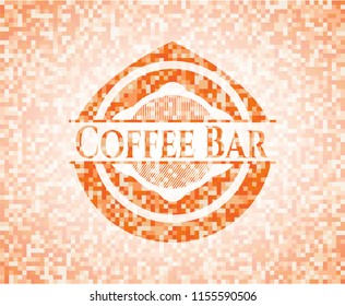 Coffee Bar abstract orange mosaic emblem with background