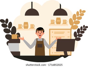 Coffee Bar Barista Vector Flat Illustration