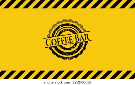 Coffee Bar black grunge emblem with yellow background. Vector Illustration. Detailed. 