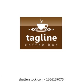 Coffee bar logo design concept. Circles in the coffee ocean looks like a saucer. Cup of coffee and steam over it. Editable EPS vector