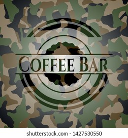 Coffee Bar on camouflaged pattern. Vector Illustration. Detailed.