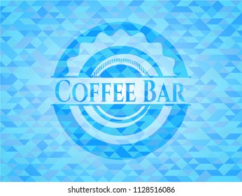 Coffee Bar realistic sky blue emblem. Mosaic background