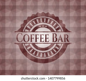 Coffee Bar red seamless emblem or badge with abstract geometric polygonal pattern background.