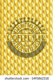 Coffee Bar shiny golden badge. Scales pattern. Vector Illustration. Detailed.