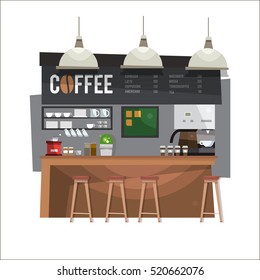 Coffee Bar. Coffee Shop. Design In Flat Style. Vector Illustration.