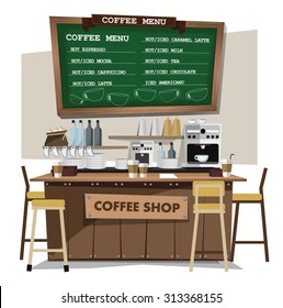 Coffee Bar, Coffee Shop. Flat Style Illustration. EPS 10 Vector.