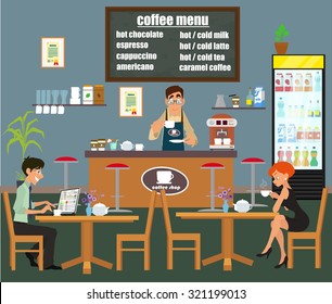 coffee bar, coffee shop. people sit in a cafe and drink coffee. Vector illustration in a flat style.