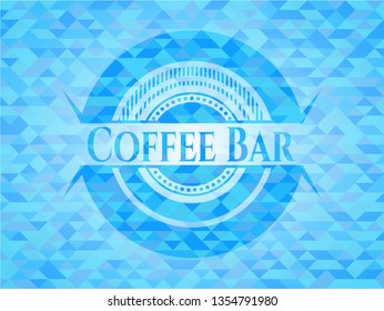 Coffee Bar sky blue emblem with mosaic ecological style background