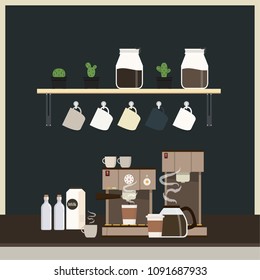 Coffee bar vector. free space for text. wallpaper. background.