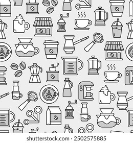 Coffee barista cafe seamless pattern icon set bundle simple modern minimalist line shape clean flat isolated collection background wallpaper backdrop