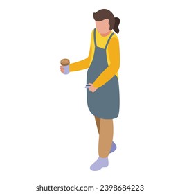 Icono barista de café vector isométrico. Trabajo femenino sonriente. Sirviendo café al cliente