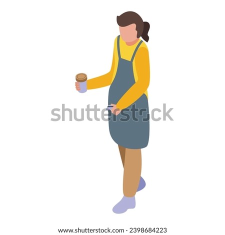 Coffee barista icon isometric vector. Smiling female work. Serving coffee to the customer
