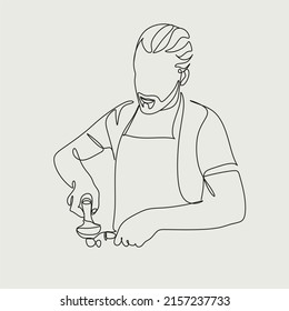 Dibujo de la línea barista del café. arte de línea minimalista del hombre haciendo café