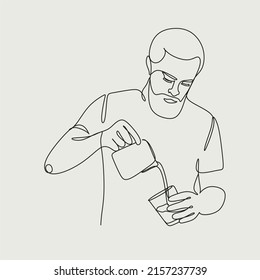 Coffee barista line drawing. minimalist line art of man doing coffee