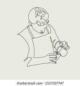 Coffee barista line drawing. minimalist line art of man doing coffee