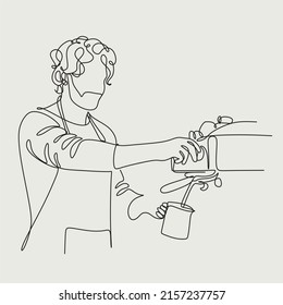 Coffee barista line drawing. minimalist line art of man doing coffee