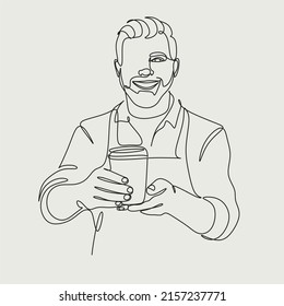 Coffee barista line drawing. minimalist line art of man doing coffee