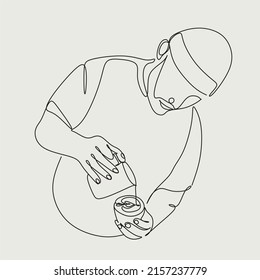 Coffee barista line drawing. minimalist line art of man doing coffee