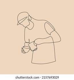 Coffee barista line drawing. minimalist line art of man doing coffee