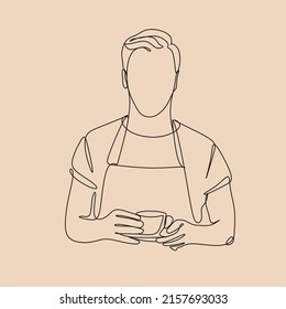 Coffee barista line drawing. minimalist line art of man doing coffee