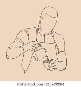 Dibujo de la línea barista del café. arte de línea minimalista del hombre haciendo café