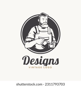 coffee barista logo design, coffee maker character logo illustration.