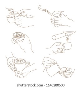 coffee and barista's hand line illustration